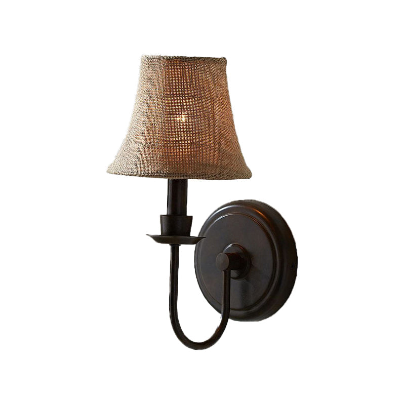Skørter | Flaxen 1-light Wall Lamp Traditional Fabric Bell Wall Lamp with Arc Arm and Round Wall Plate