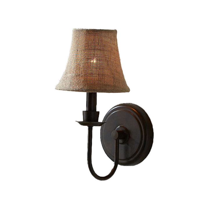 Skørter | Flaxen 1-light Wall Lamp Traditional Fabric Bell Wall Lamp with Arc Arm and Round Wall Plate