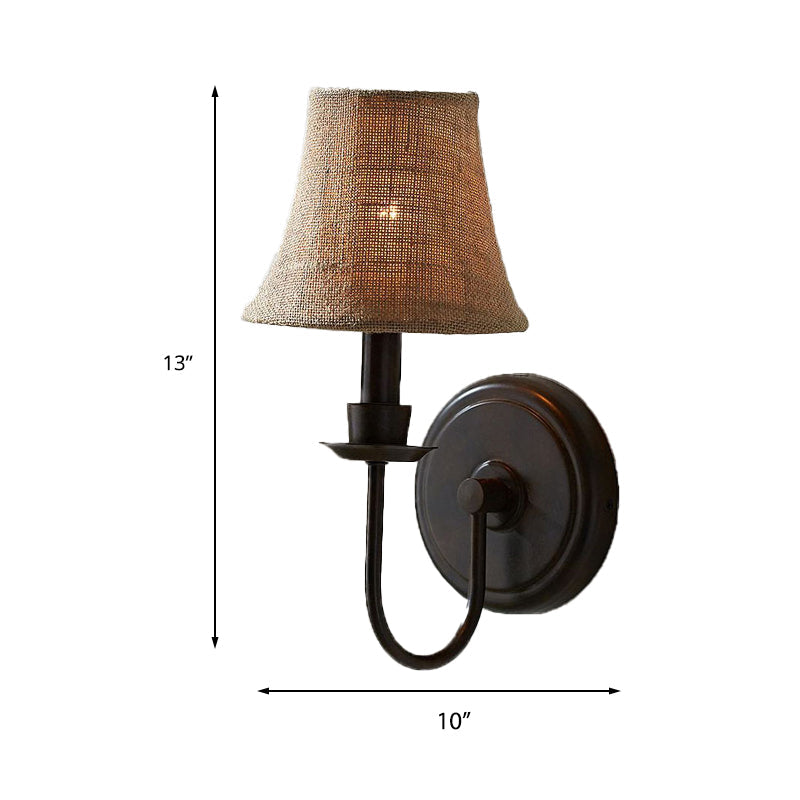 Skørter | Flaxen 1-light Wall Lamp Traditional Fabric Bell Wall Lamp with Arc Arm and Round Wall Plate