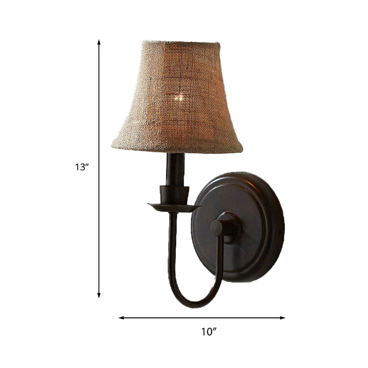 Skørter | Flaxen 1-light Wall Lamp Traditional Fabric Bell Wall Lamp with Arc Arm and Round Wall Plate