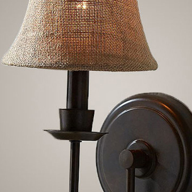 Skørter | Flaxen 1-light Wall Lamp Traditional Fabric Bell Wall Lamp with Arc Arm and Round Wall Plate