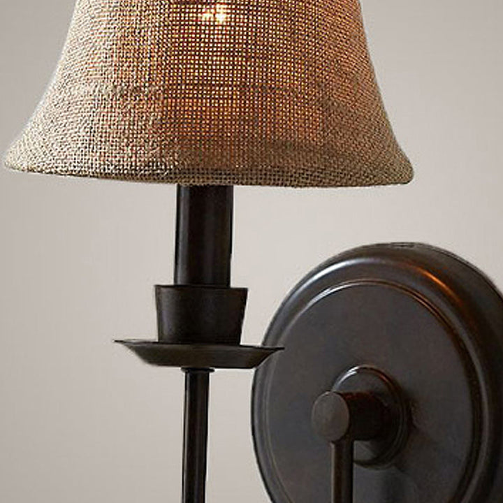Skørter | Flaxen 1-light Wall Lamp Traditional Fabric Bell Wall Lamp with Arc Arm and Round Wall Plate