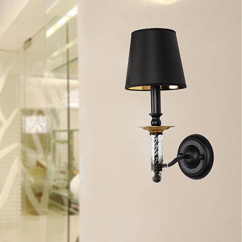 Skørter | Cone-shaped Corridor Wall Light Antique Fabric 1 Light Black Wall-mounted Lamp with Acrylic Accent