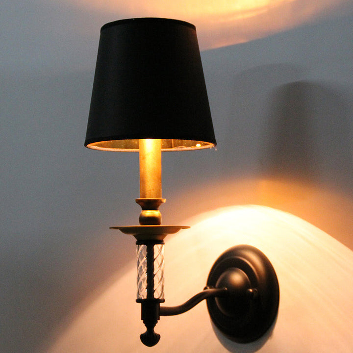 Skørter | Cone-shaped Corridor Wall Light Antique Fabric 1 Light Black Wall-mounted Lamp with Acrylic Accent