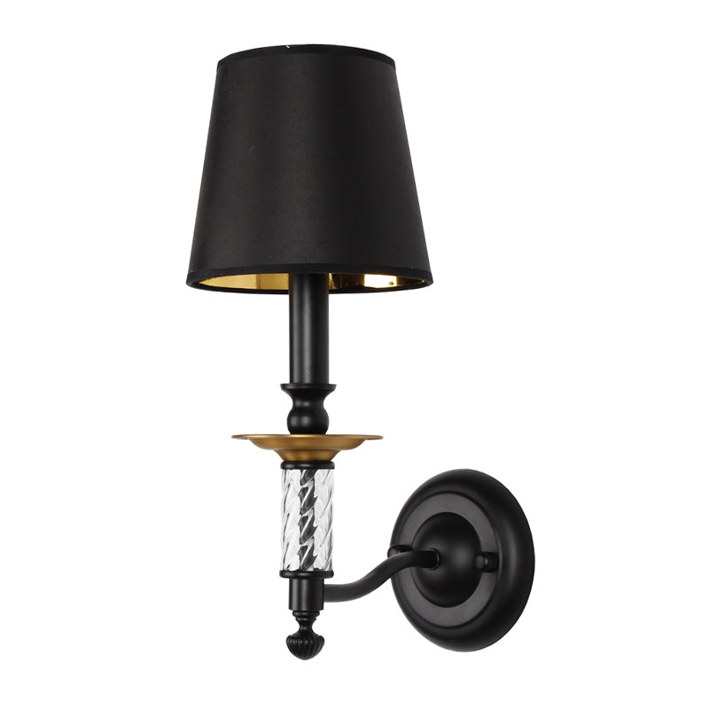 Skørter | Cone-shaped Corridor Wall Light Antique Fabric 1 Light Black Wall-mounted Lamp with Acrylic Accent
