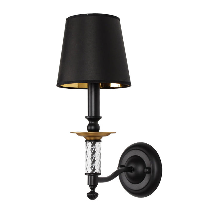 Skørter | Cone-shaped Corridor Wall Light Antique Fabric 1 Light Black Wall-mounted Lamp with Acrylic Accent