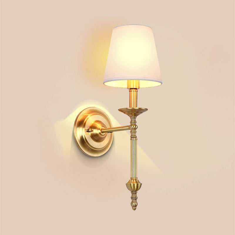 Skørter | Brass Cone Wall Light Fixture Retro White Fabric Lampshade 1/2 Lamps Dining Room Wall Light Lighting