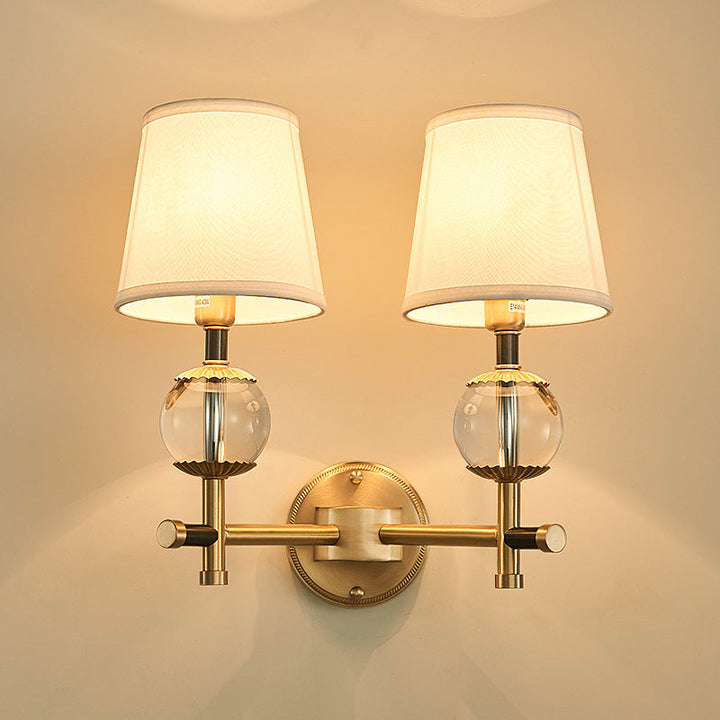 Skørter | Gold conical wall-mounted lamp traditional white fabric 1/2 heads entrance wall lamp with crystal ball