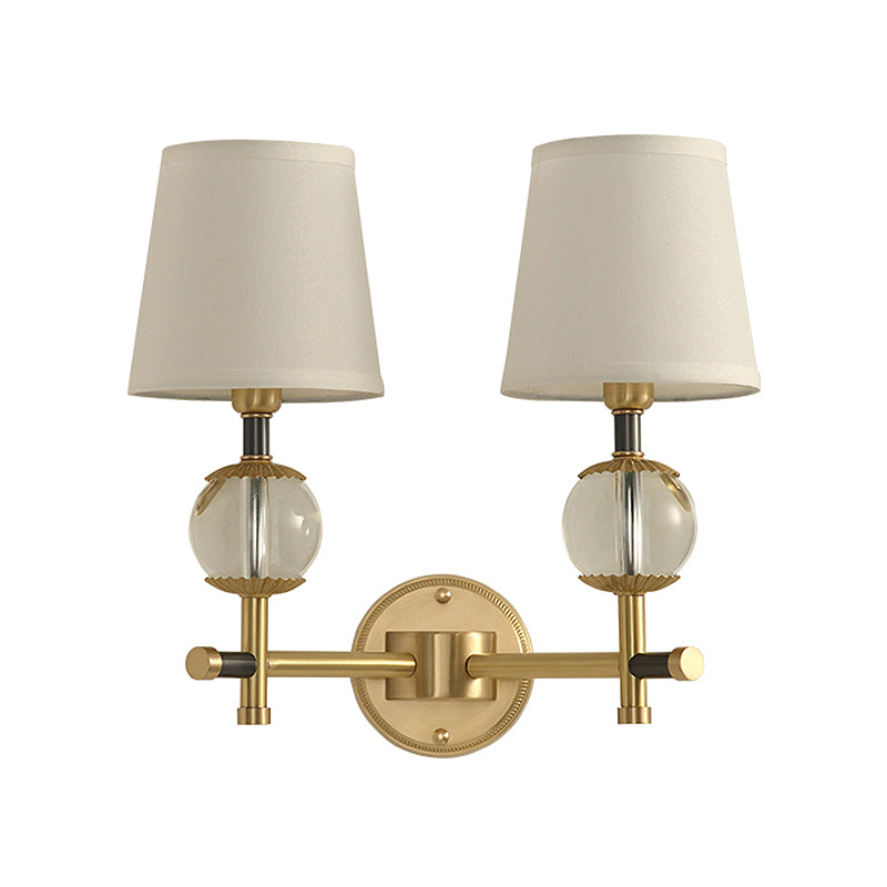Skørter | Gold conical wall-mounted lamp traditional white fabric 1/2 heads entrance wall lamp with crystal ball