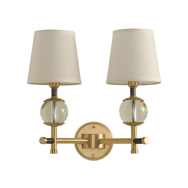 Skørter | Gold conical wall-mounted lamp traditional white fabric 1/2 heads entrance wall lamp with crystal ball