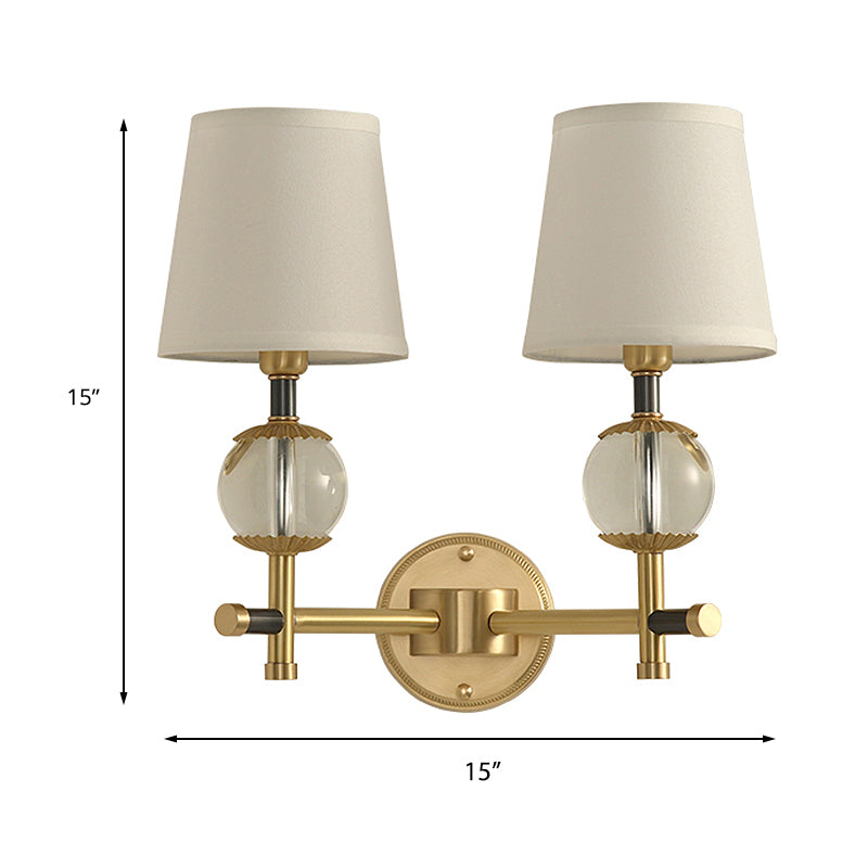 Skørter | Gold conical wall-mounted lamp traditional white fabric 1/2 heads entrance wall lamp with crystal ball