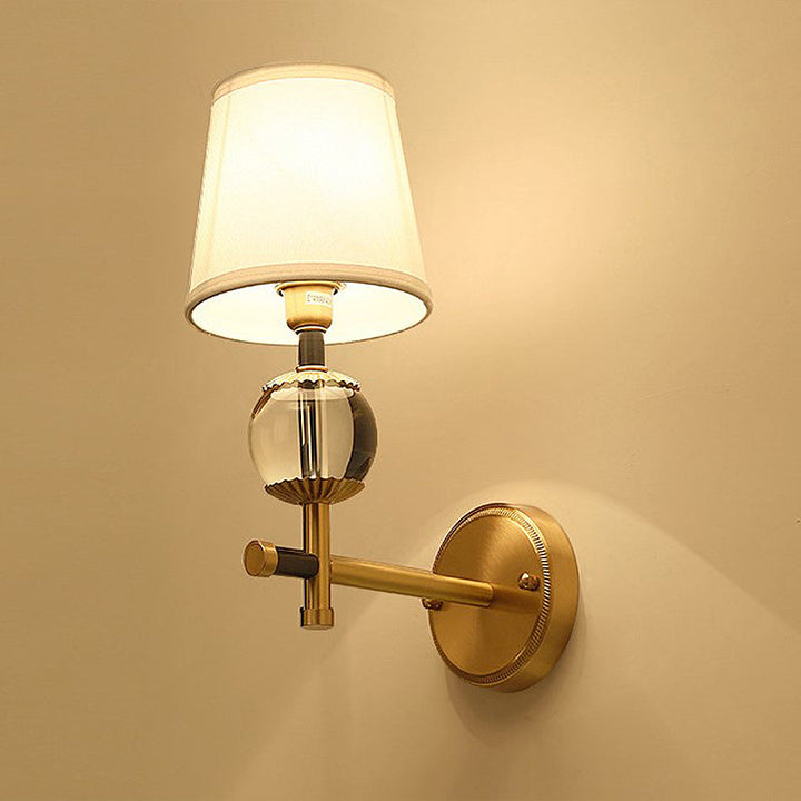 Skørter | Gold conical wall-mounted lamp traditional white fabric 1/2 heads entrance wall lamp with crystal ball
