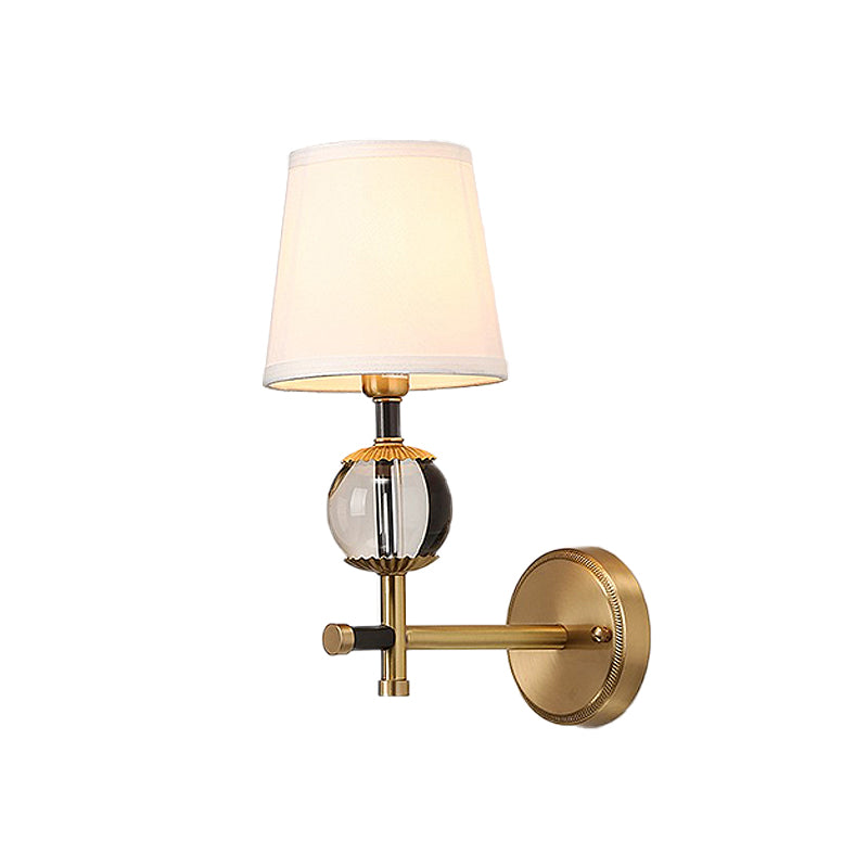 Skørter | Gold conical wall-mounted lamp traditional white fabric 1/2 heads entrance wall lamp with crystal ball