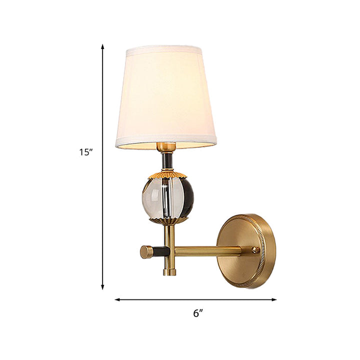 Skørter | Gold conical wall-mounted lamp traditional white fabric 1/2 heads entrance wall lamp with crystal ball