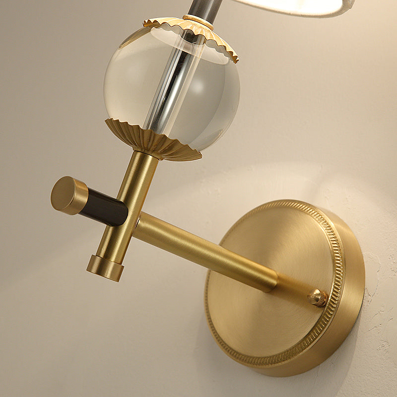 Skørter | Gold conical wall-mounted lamp traditional white fabric 1/2 heads entrance wall lamp with crystal ball