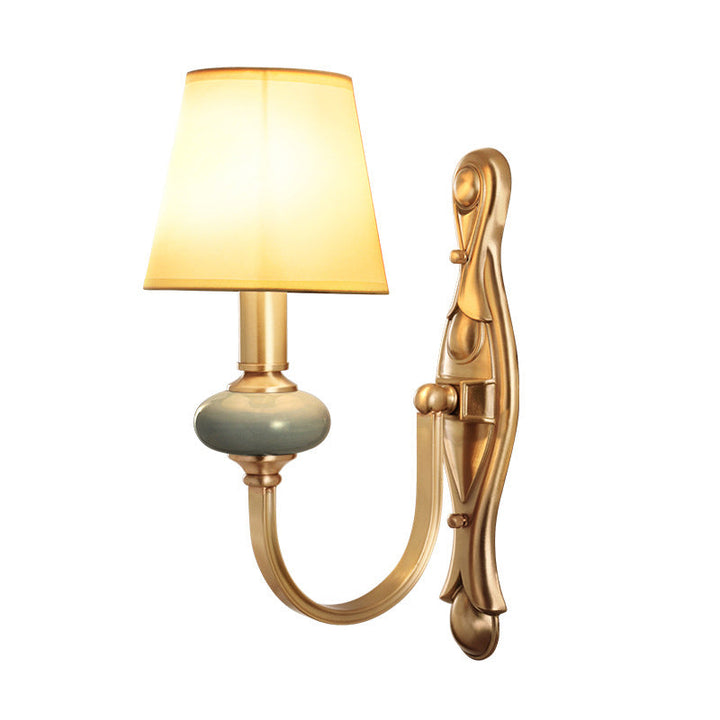 Skørter | Fabric Brass Wall Switch Tapered Shade 1 Light Vintage Wall Lamp for Living Room