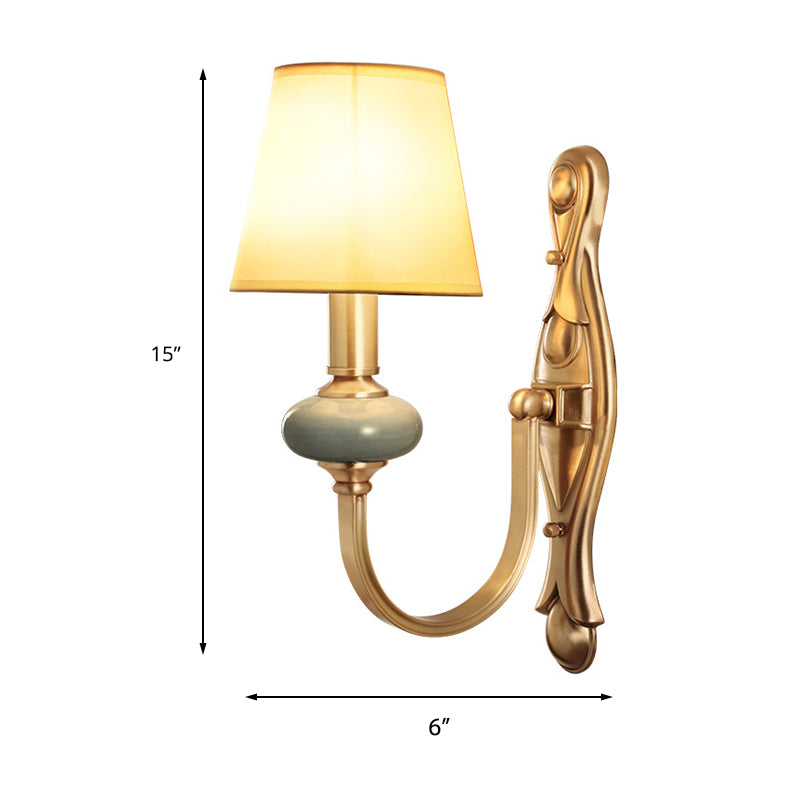 Skørter | Fabric Brass Wall Switch Tapered Shade 1 Light Vintage Wall Lamp for Living Room