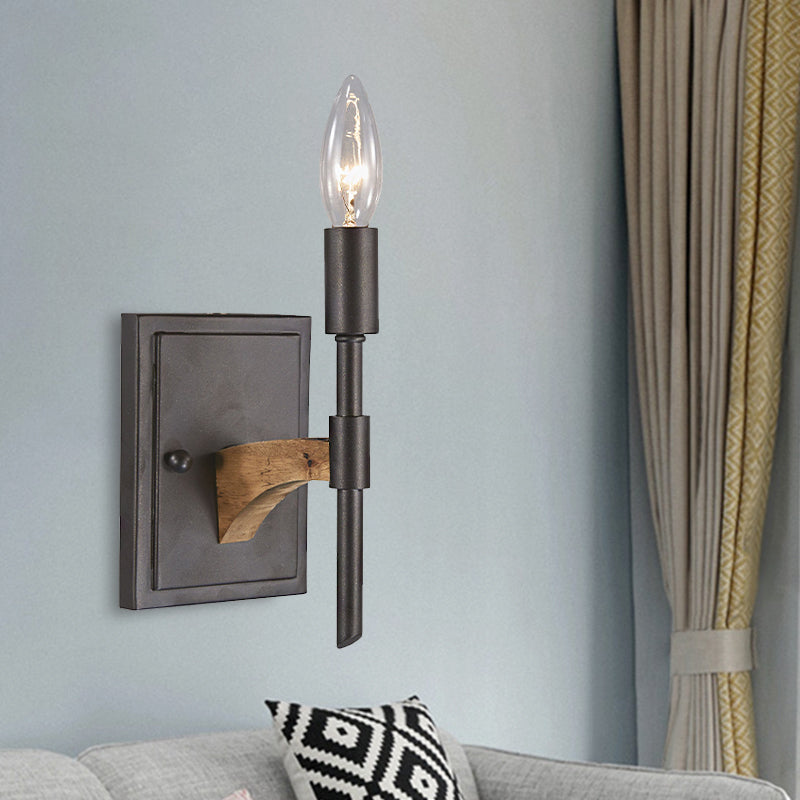 Skørter | 1 Head Candle/Cone Wall Sconce Lighting Retro Black Metal Wall Mounted Lamp Without Shade/With Shade