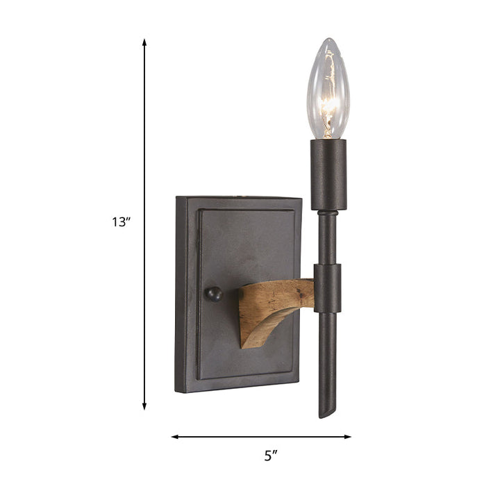 Skørter | 1 Head Candle/Cone Wall Sconce Lighting Retro Black Metal Wall Mounted Lamp Without Shade/With Shade