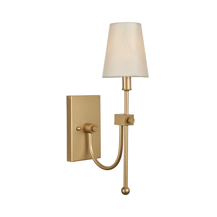 Skørter | Modern Cone-Shaped Wall Lamp Single Shade White Fabric Shade Wall Lamp in Gold for Bedroom
