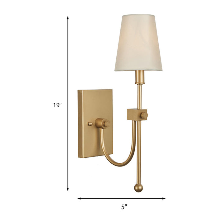 Skørter | Modern Cone-Shaped Wall Lamp Single Shade White Fabric Shade Wall Lamp in Gold for Bedroom