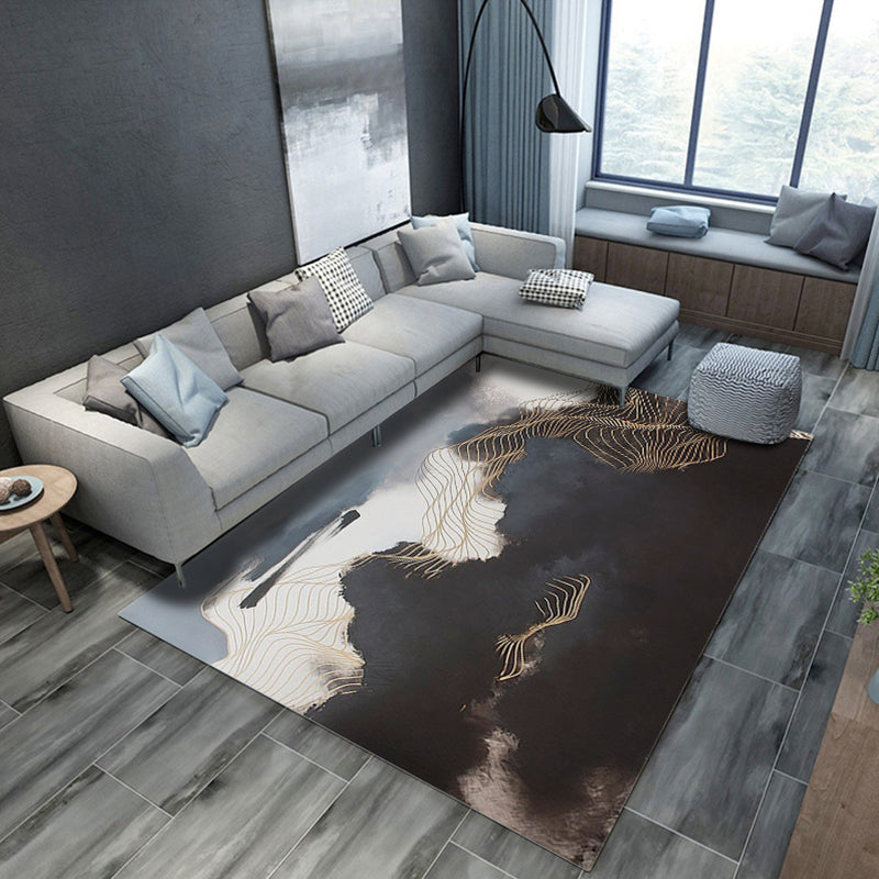 Lisslune | Artistic Geometric Abstract Line Rug Multicolor Modern Carpet Synthetic Non-Slip Back Pet-Friendly Rug for Large Room