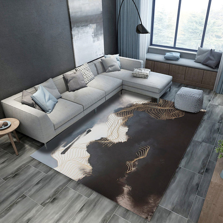 Lisslune | Artistic Geometric Abstract Line Rug Multicolor Modern Carpet Synthetic Non-Slip Back Pet-Friendly Rug for Large Room