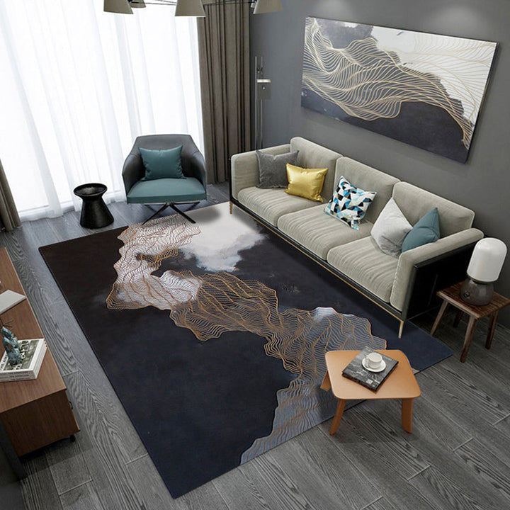 Lisslune | Artistic Geometric Abstract Line Rug Multicolor Modern Carpet Synthetic Non-Slip Back Pet-Friendly Rug for Large Room