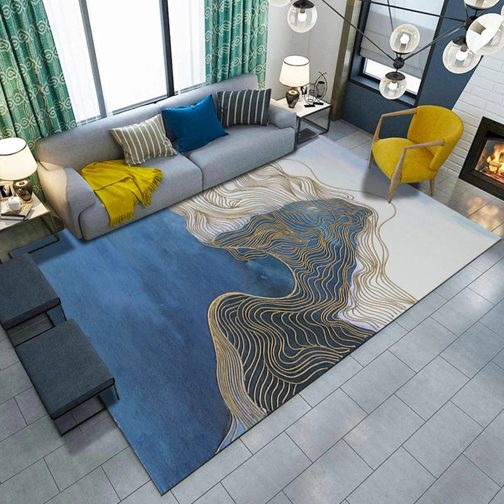 Lisslune | Artistic Geometric Abstract Line Rug Multicolor Modern Carpet Synthetic Non-Slip Back Pet-Friendly Rug for Large Room