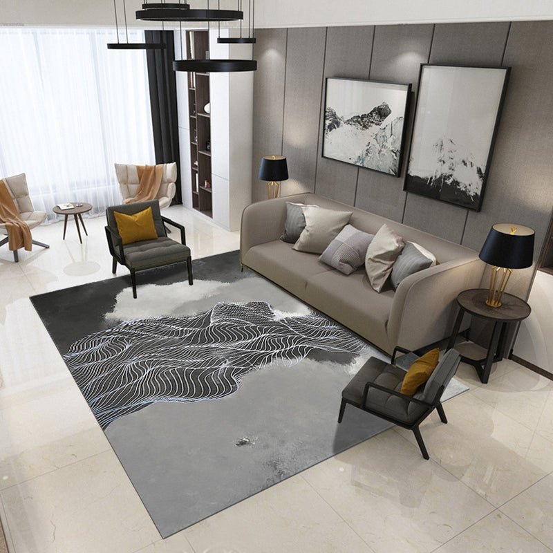 Lisslune | Artistic Geometric Abstract Line Rug Multicolor Modern Carpet Synthetic Non-Slip Back Pet-Friendly Rug for Large Room
