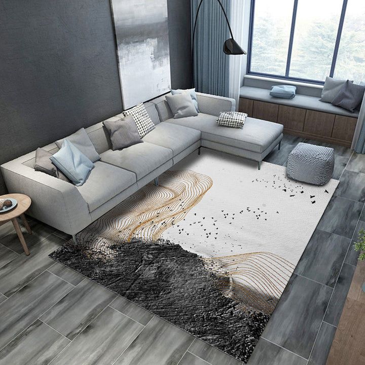 Lisslune | Artistic Geometric Abstract Line Rug Multicolor Modern Carpet Synthetic Non-Slip Back Pet-Friendly Rug for Large Room