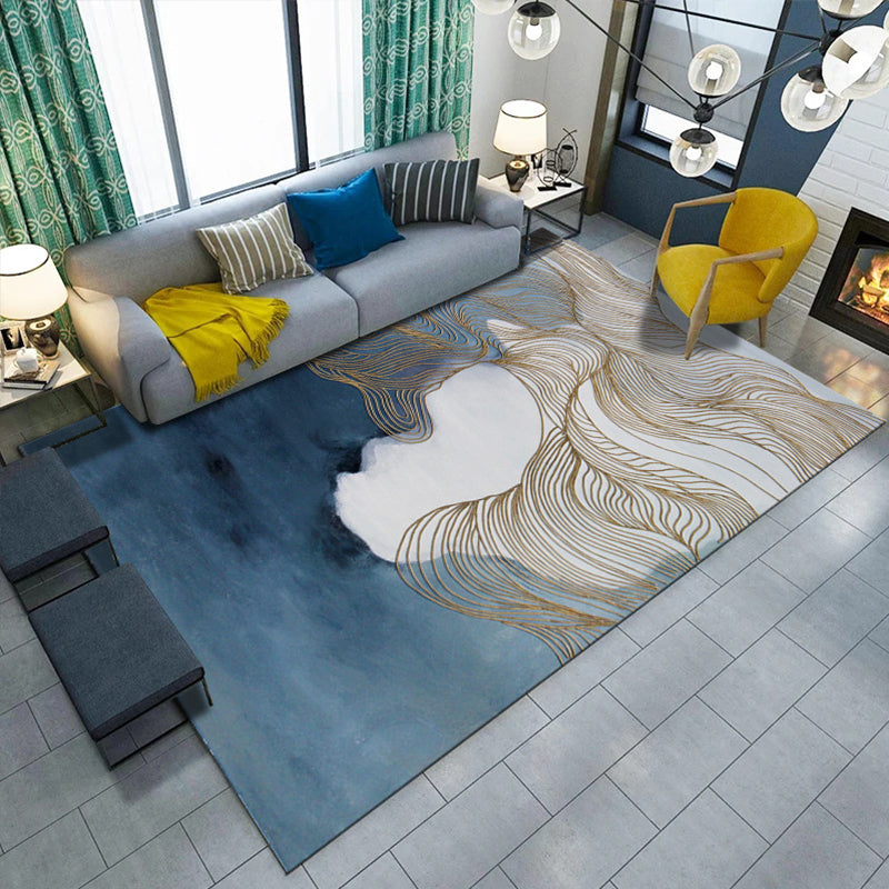 Lisslune | Artistic Geometric Abstract Line Rug Multicolor Modern Carpet Synthetic Non-Slip Back Pet-Friendly Rug for Large Room