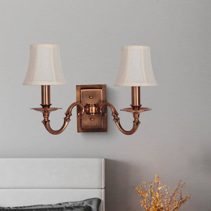 Skørter | 1/2-head panelled bell wall light traditional copper fabric shade wall lamp for bedroom