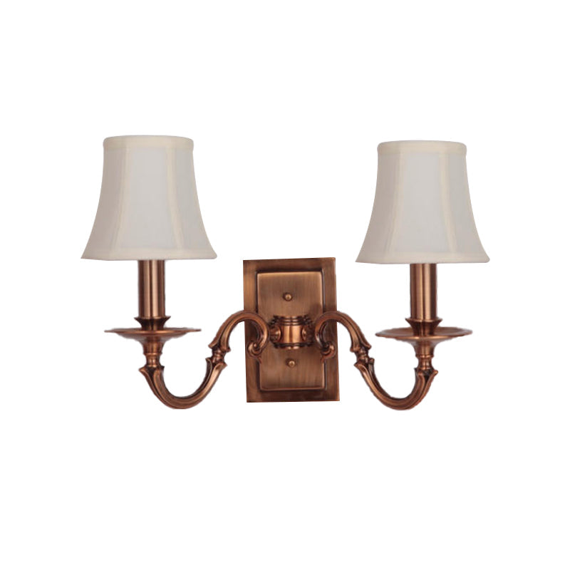 Skørter | 1/2-head panelled bell wall light traditional copper fabric shade wall lamp for bedroom
