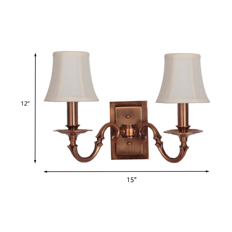Skørter | 1/2-head panelled bell wall light traditional copper fabric shade wall lamp for bedroom