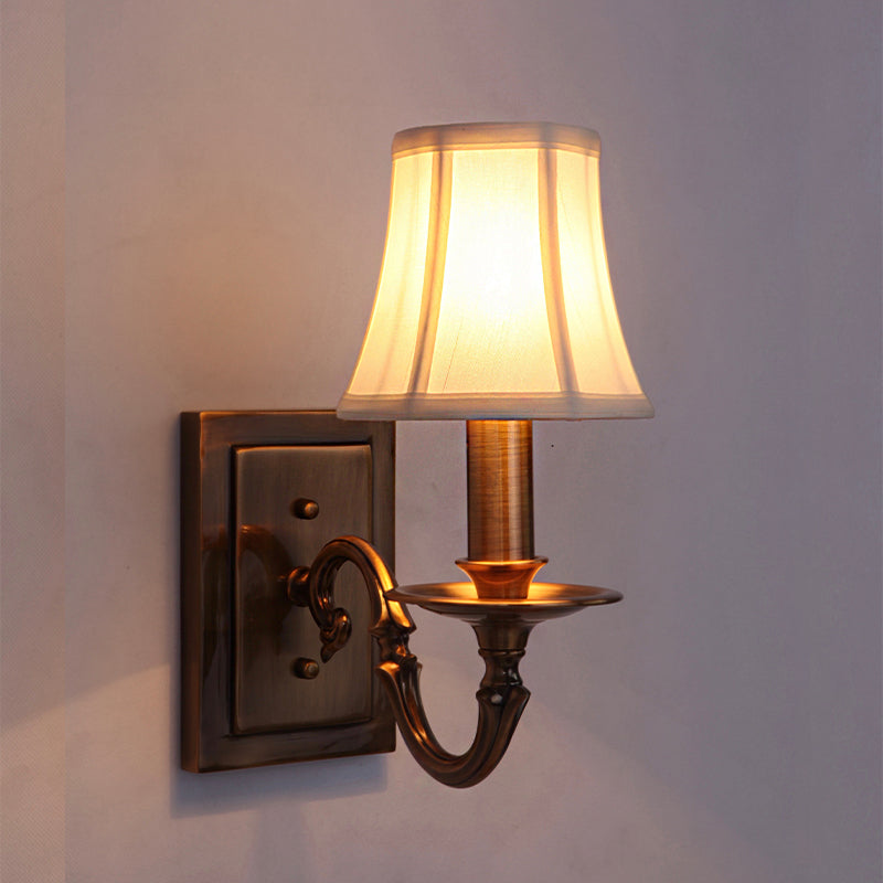 Skørter | 1/2-head panelled bell wall light traditional copper fabric shade wall lamp for bedroom