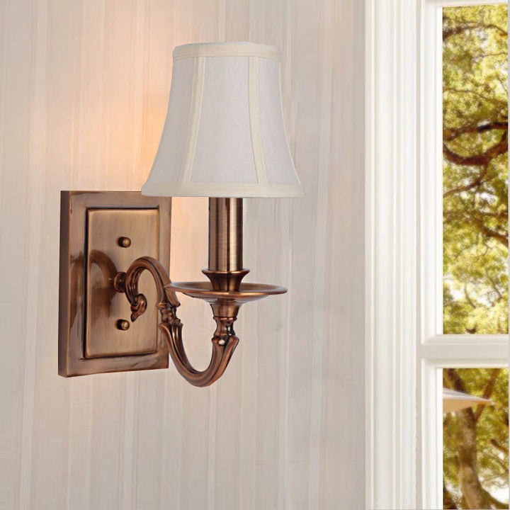 Skørter | 1/2-head panelled bell wall light traditional copper fabric shade wall lamp for bedroom