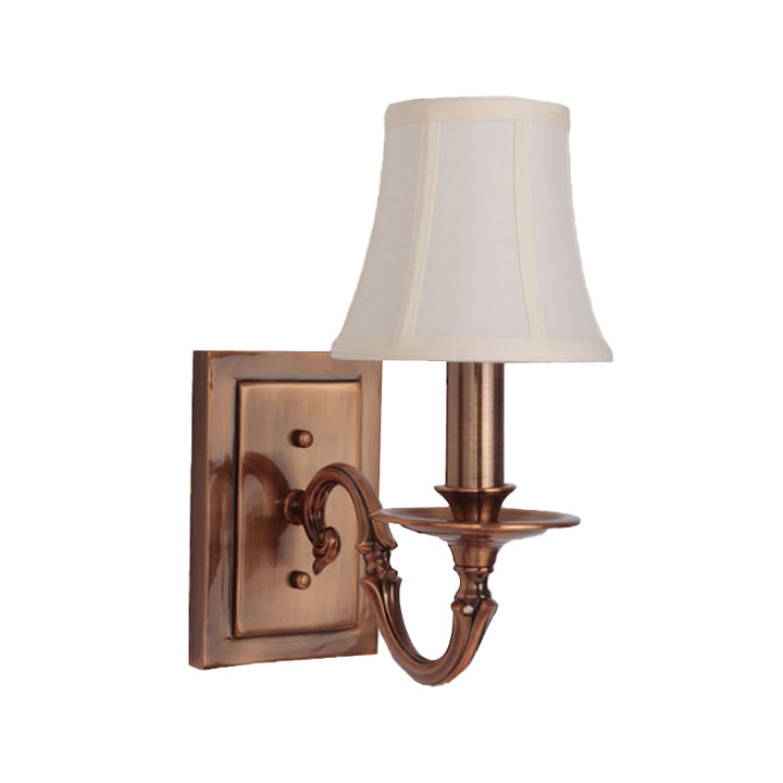 Skørter | 1/2-head panelled bell wall light traditional copper fabric shade wall lamp for bedroom