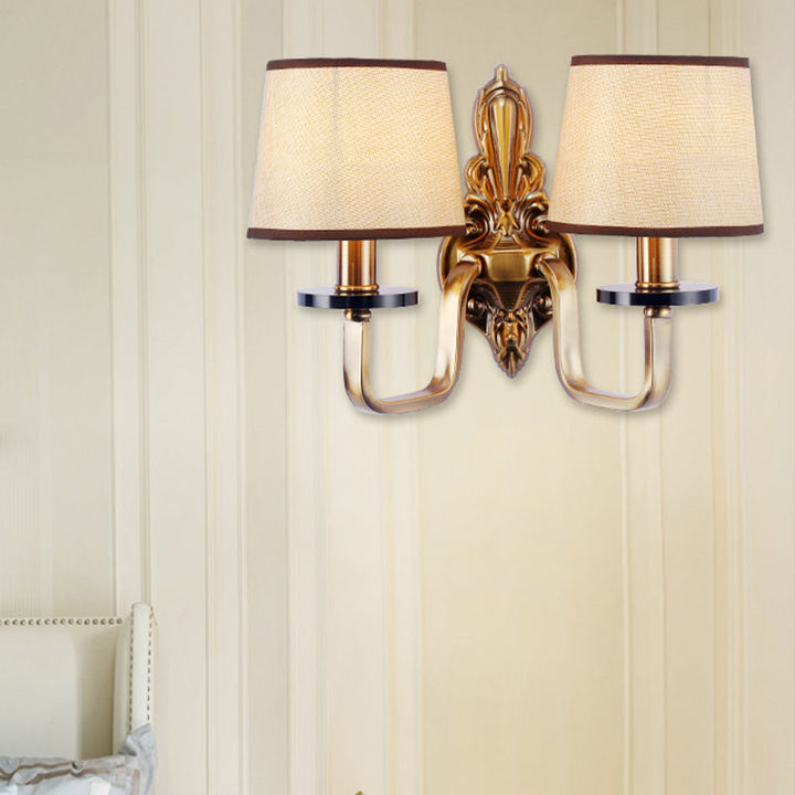 Skørter | Fabric Shadow Gold Wall Lamp Barrel 1/2-Light Vintage Wall Mounted Lighting Fixture for Living Room
