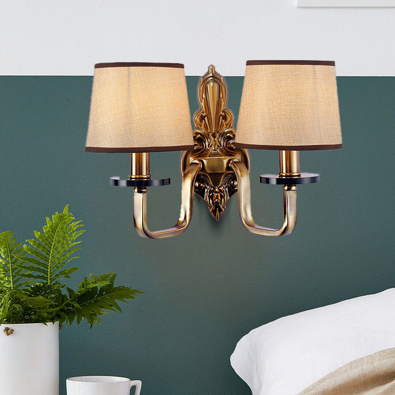 Skørter | Fabric Shadow Gold Wall Lamp Barrel 1/2-Light Vintage Wall Mounted Lighting Fixture for Living Room