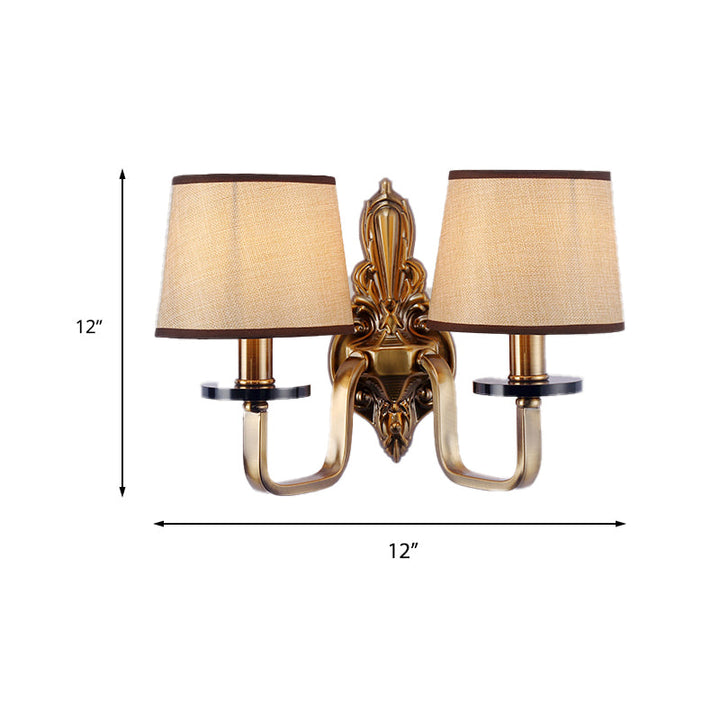 Skørter | Fabric Shadow Gold Wall Lamp Barrel 1/2-Light Vintage Wall Mounted Lighting Fixture for Living Room