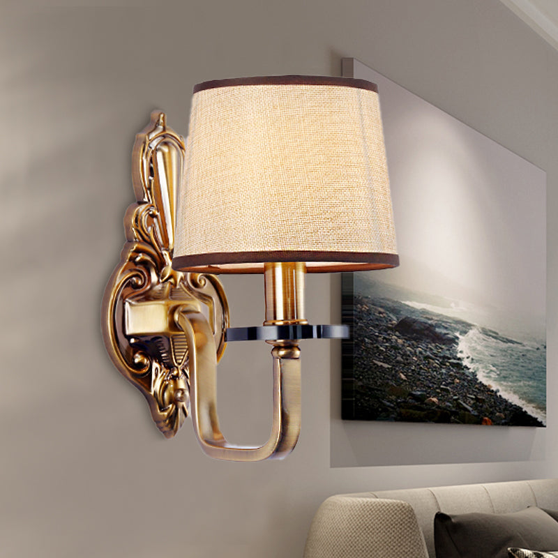 Skørter | Fabric Shadow Gold Wall Lamp Barrel 1/2-Light Vintage Wall Mounted Lighting Fixture for Living Room