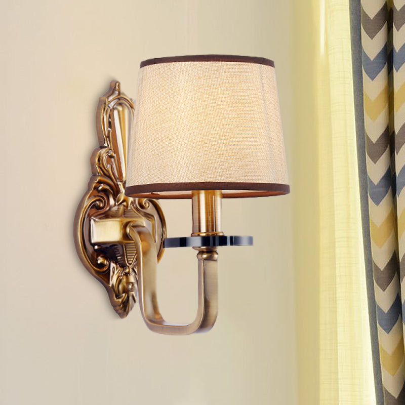 Skørter | Fabric Shadow Gold Wall Lamp Barrel 1/2-Light Vintage Wall Mounted Lighting Fixture for Living Room