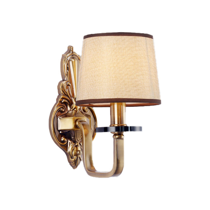 Skørter | Fabric Shadow Gold Wall Lamp Barrel 1/2-Light Vintage Wall Mounted Lighting Fixture for Living Room