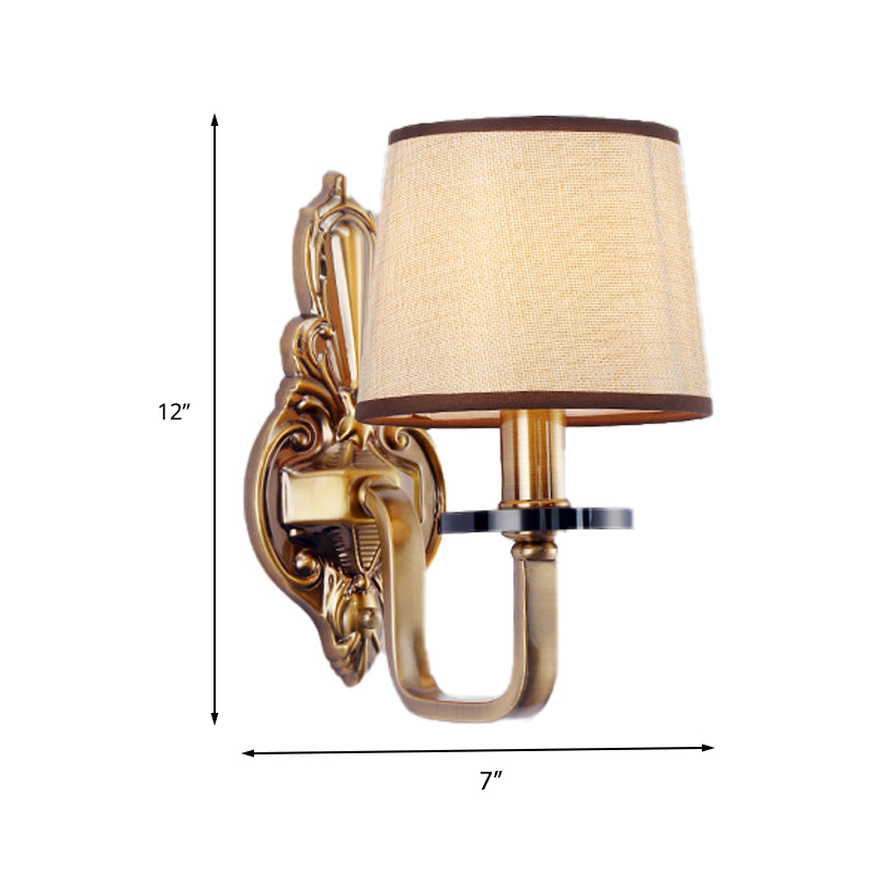 Skørter | Fabric Shadow Gold Wall Lamp Barrel 1/2-Light Vintage Wall Mounted Lighting Fixture for Living Room