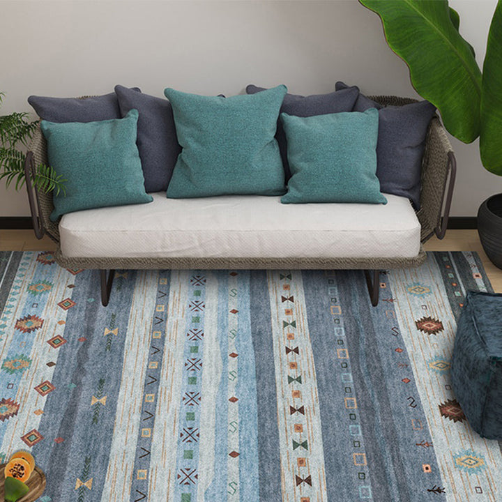 Lisslune | Natural Living Room Carpet Multicolor Geo Pattern Indoor Carpet Polypropylene Non-Slip Machine Washable Area Rug