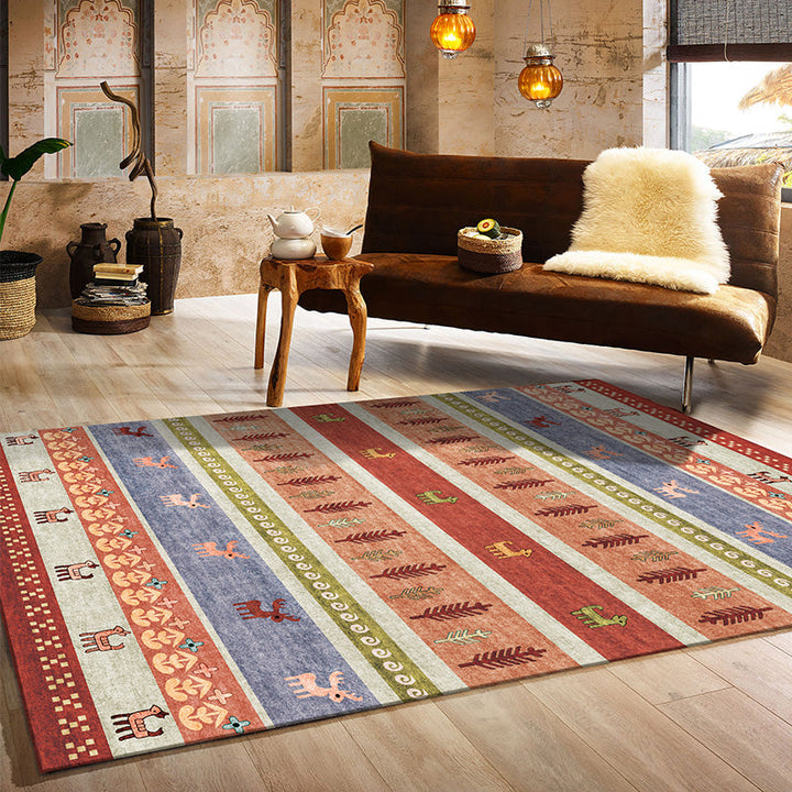 Lisslune | Natural Living Room Carpet Multicolor Geo Pattern Indoor Carpet Polypropylene Non-Slip Machine Washable Area Rug