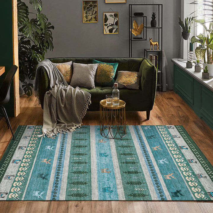 Lisslune | Natural Living Room Carpet Multicolor Geo Pattern Indoor Carpet Polypropylene Non-Slip Machine Washable Area Rug