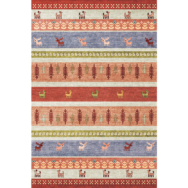 Lisslune | Natural Living Room Carpet Multicolor Geo Pattern Indoor Carpet Polypropylene Non-Slip Machine Washable Area Rug