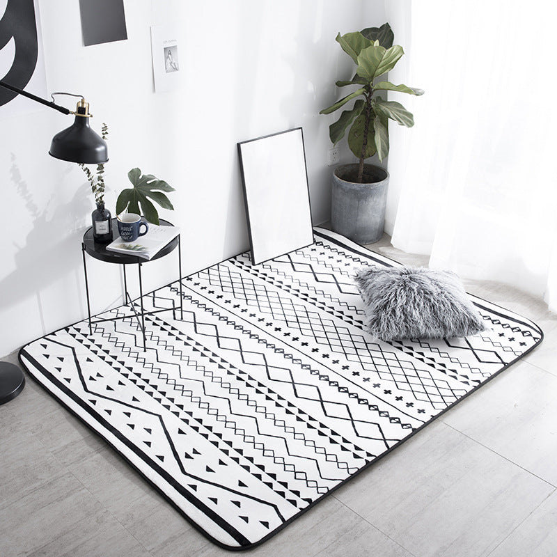 Lisslune | Black Living Room Rug Nordic Geometric Print Area Rug Polypropylene Non-Slip Pet Friendly Easy Care Rug